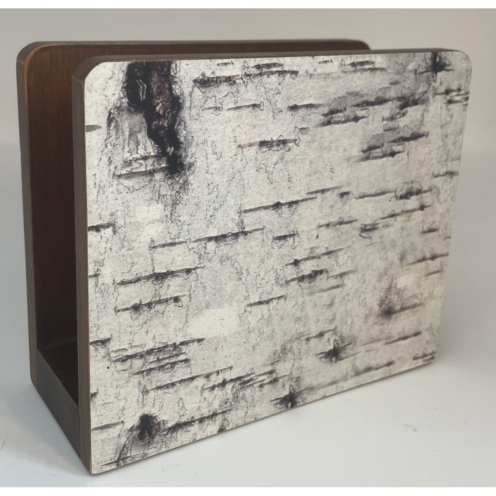 NEW Napkin Holder Dispenser Wood Birch Print Cabin Camp Hunting Kitchen